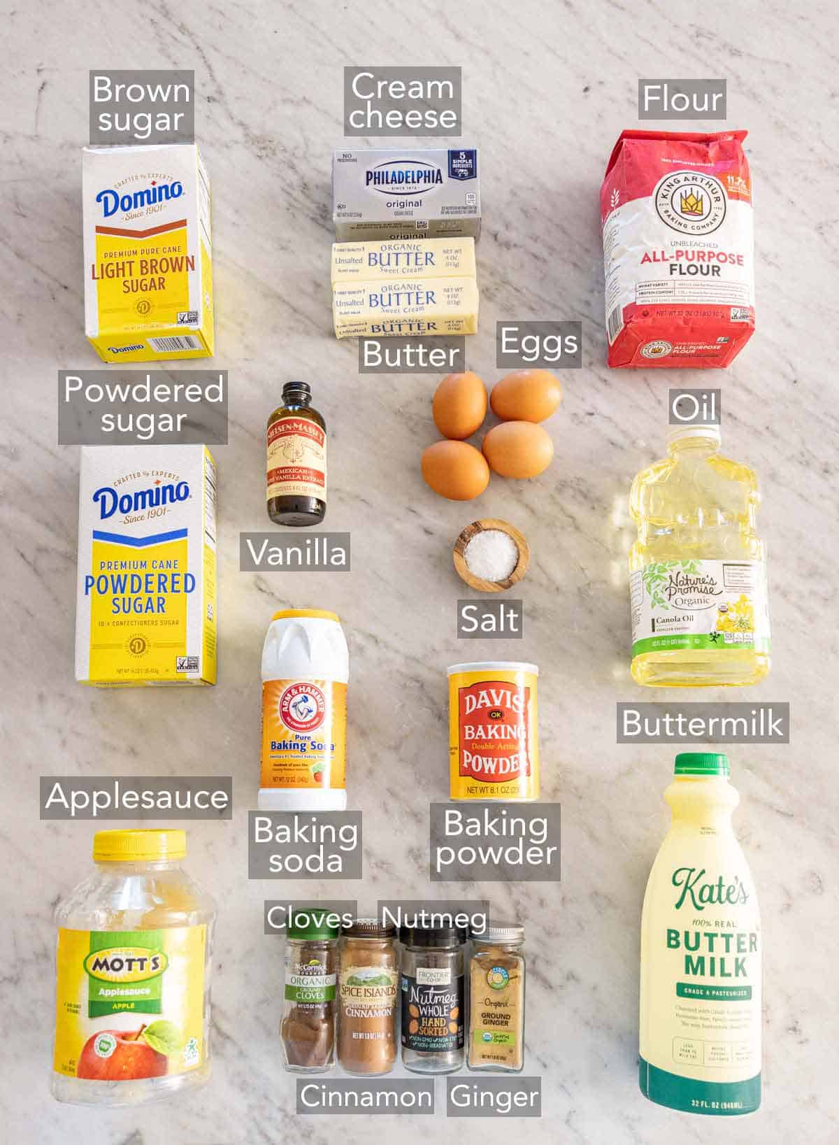 Ingredients needed to make a spice cake.