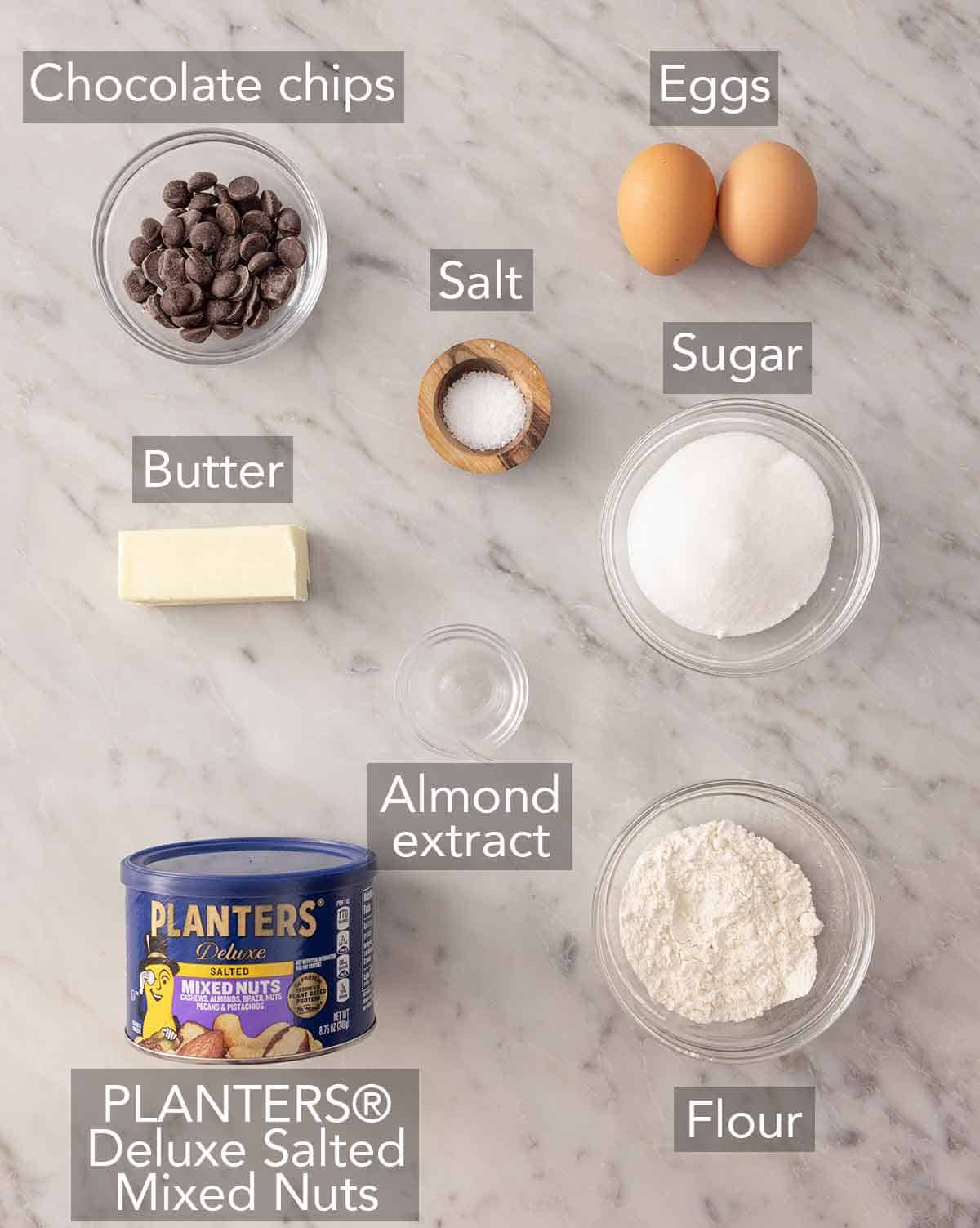 Ingredients needed to make chocolate dipped tuiles.