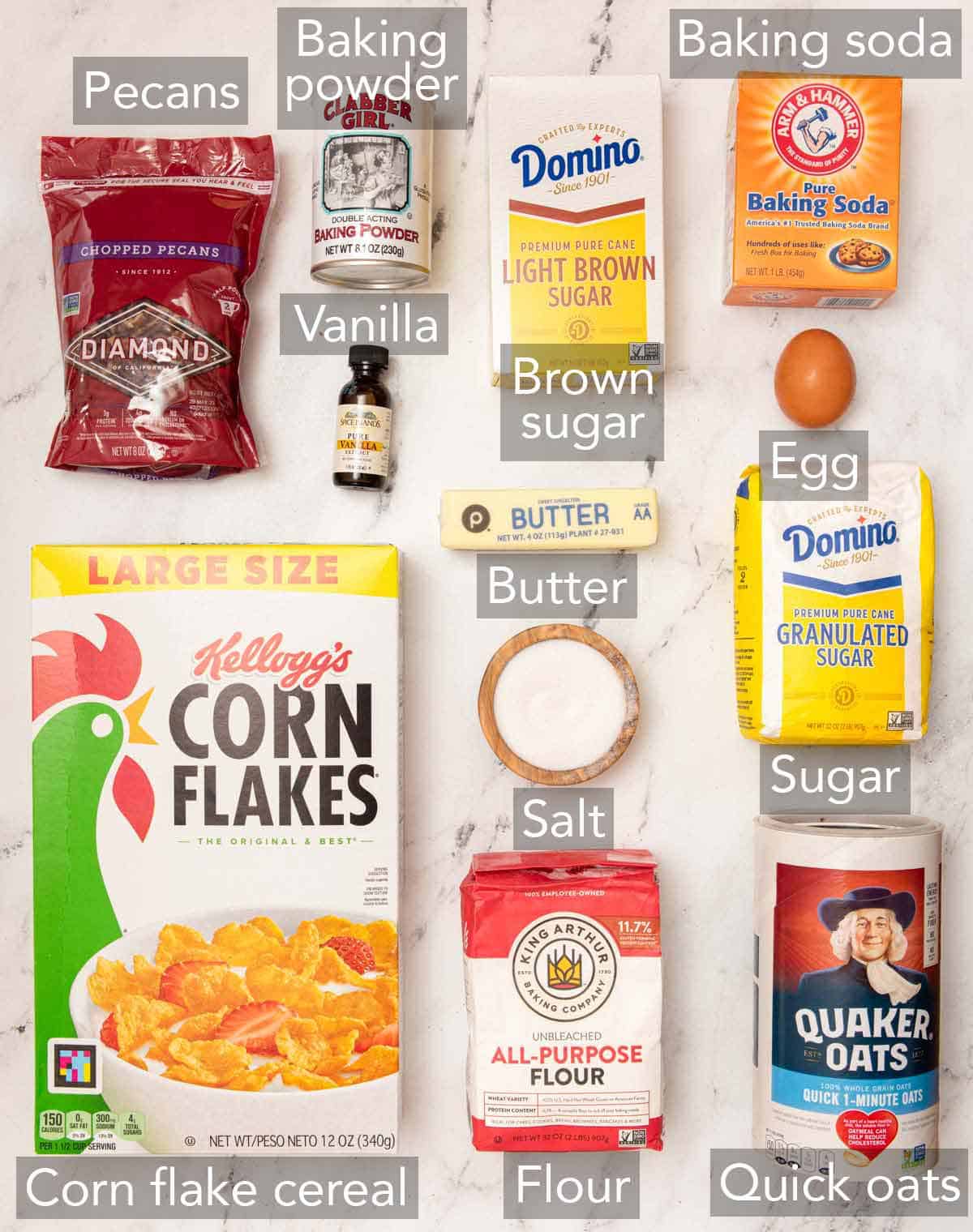 Ingredients needed to make cornflake cookies.