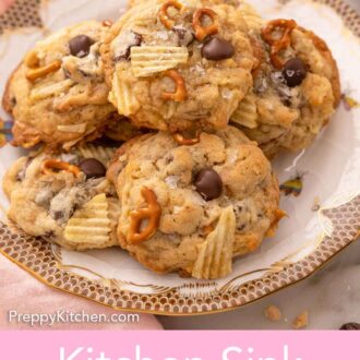 Pinterest graphic of a platter of kitchen sink cookies.
