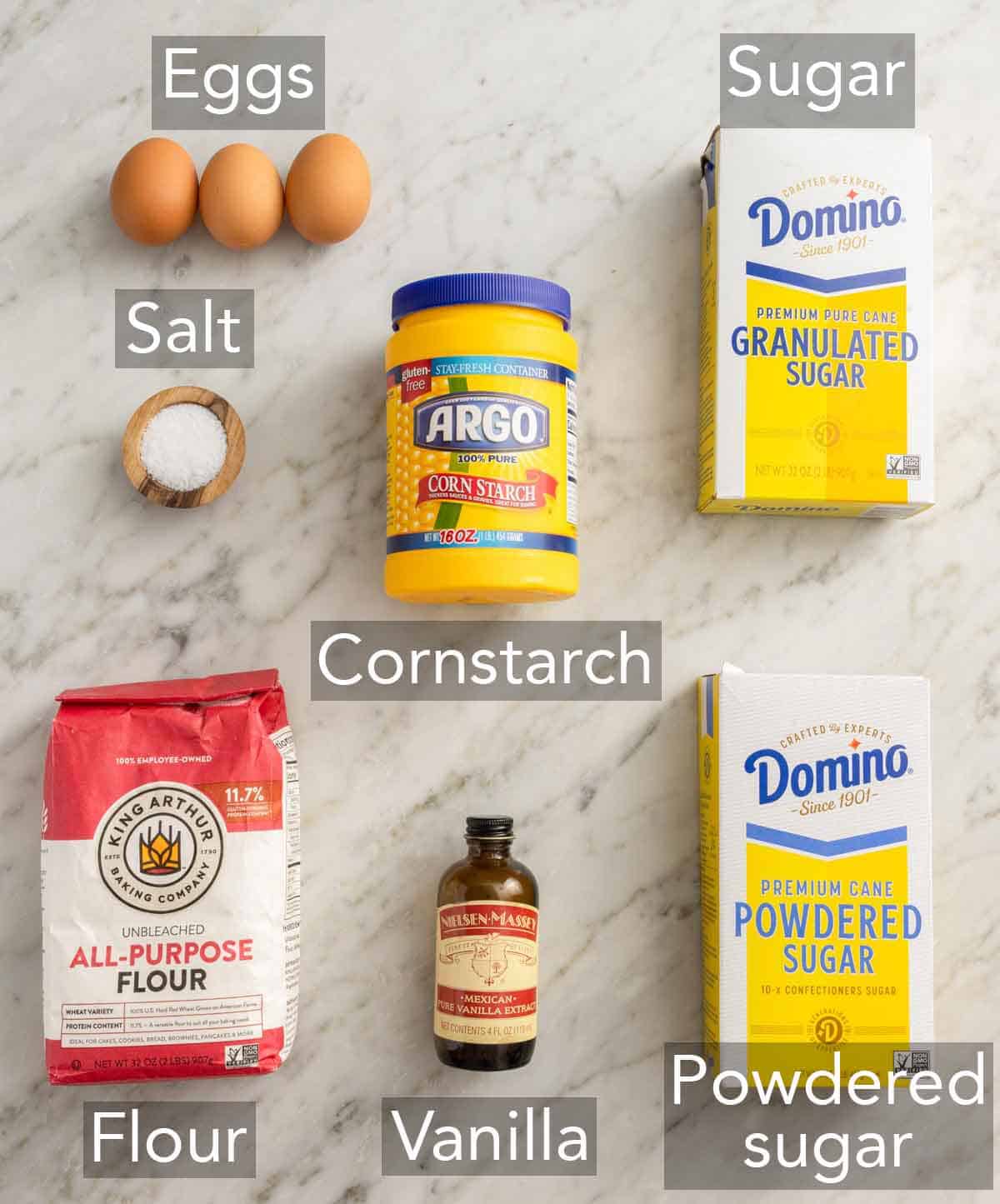 Ingredients needed to make ladyfingers.