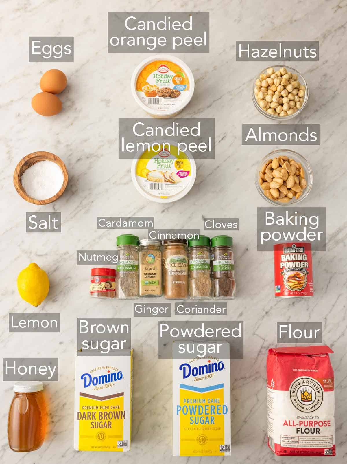 Ingredients needed to make Lebkuchen.