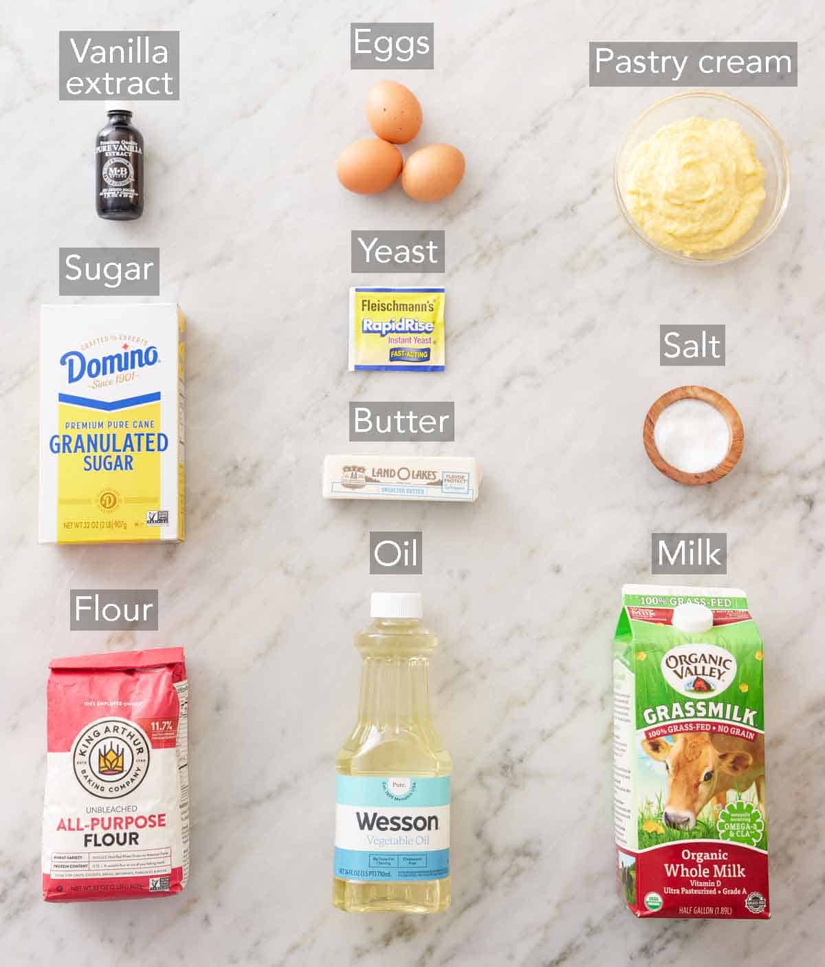 Ingredients needed to make bomboloni.