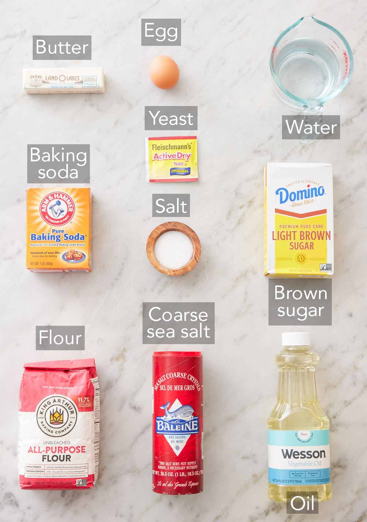 Ingredients needed to make pretzel bites.