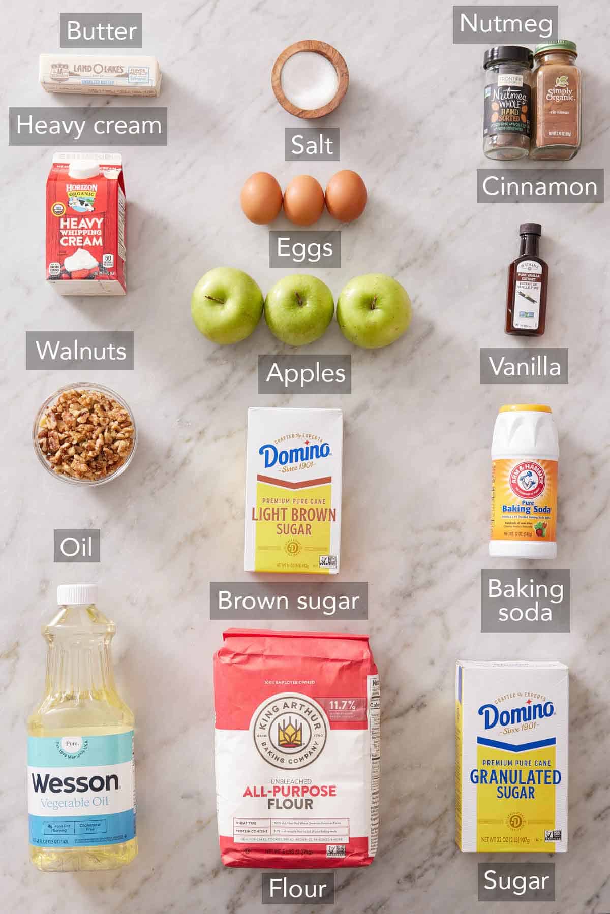 Ingredients needed to make apple bundt cake.