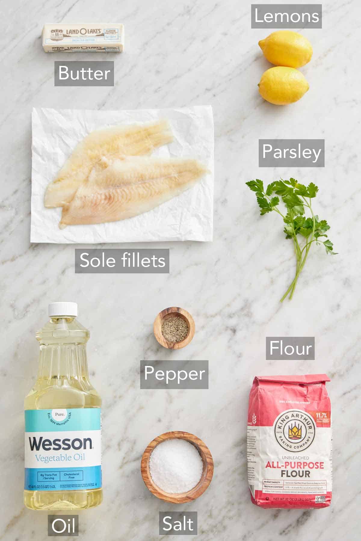 Ingredients needed to make sole meunière.