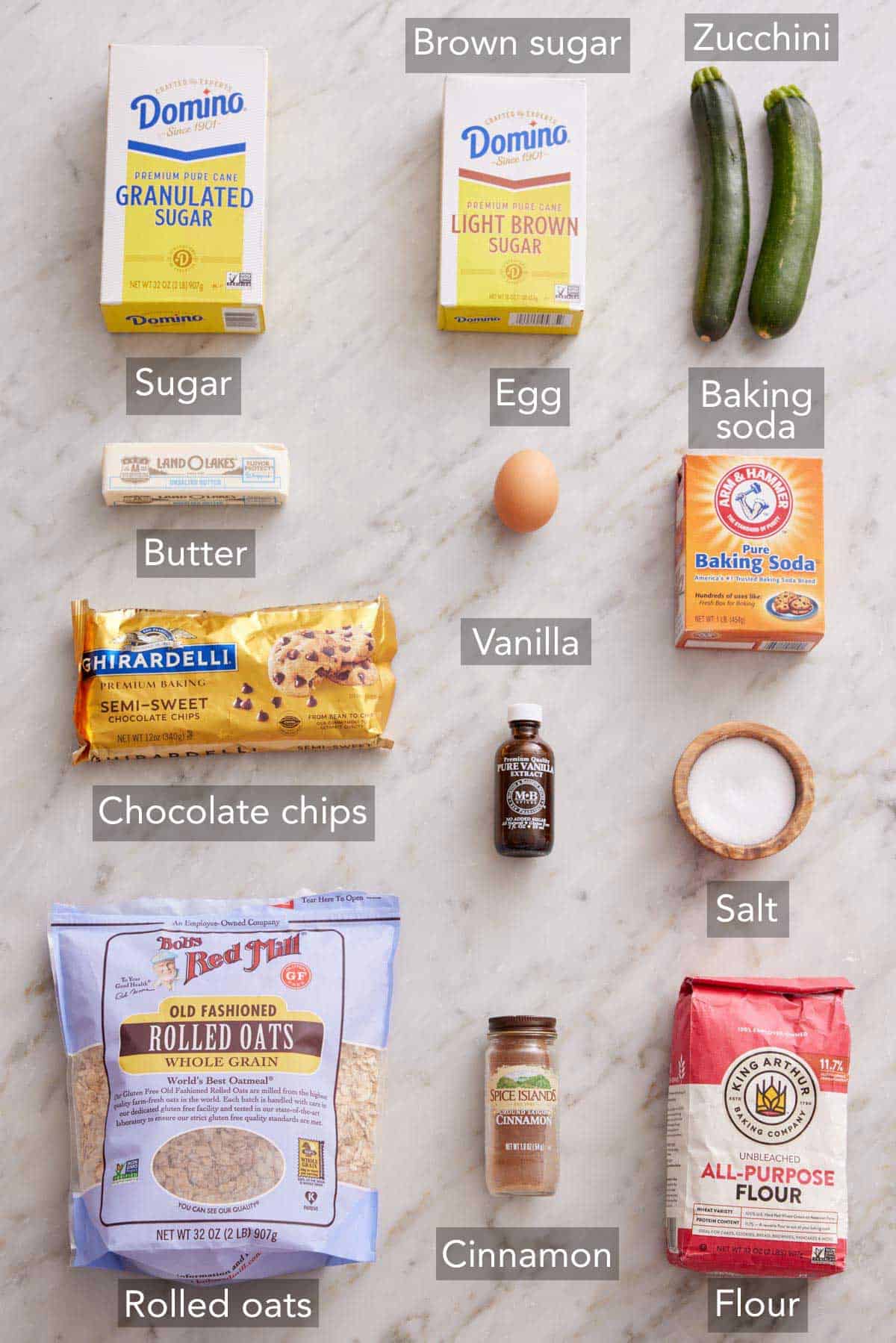 Ingredients needed to make zucchini cookies.