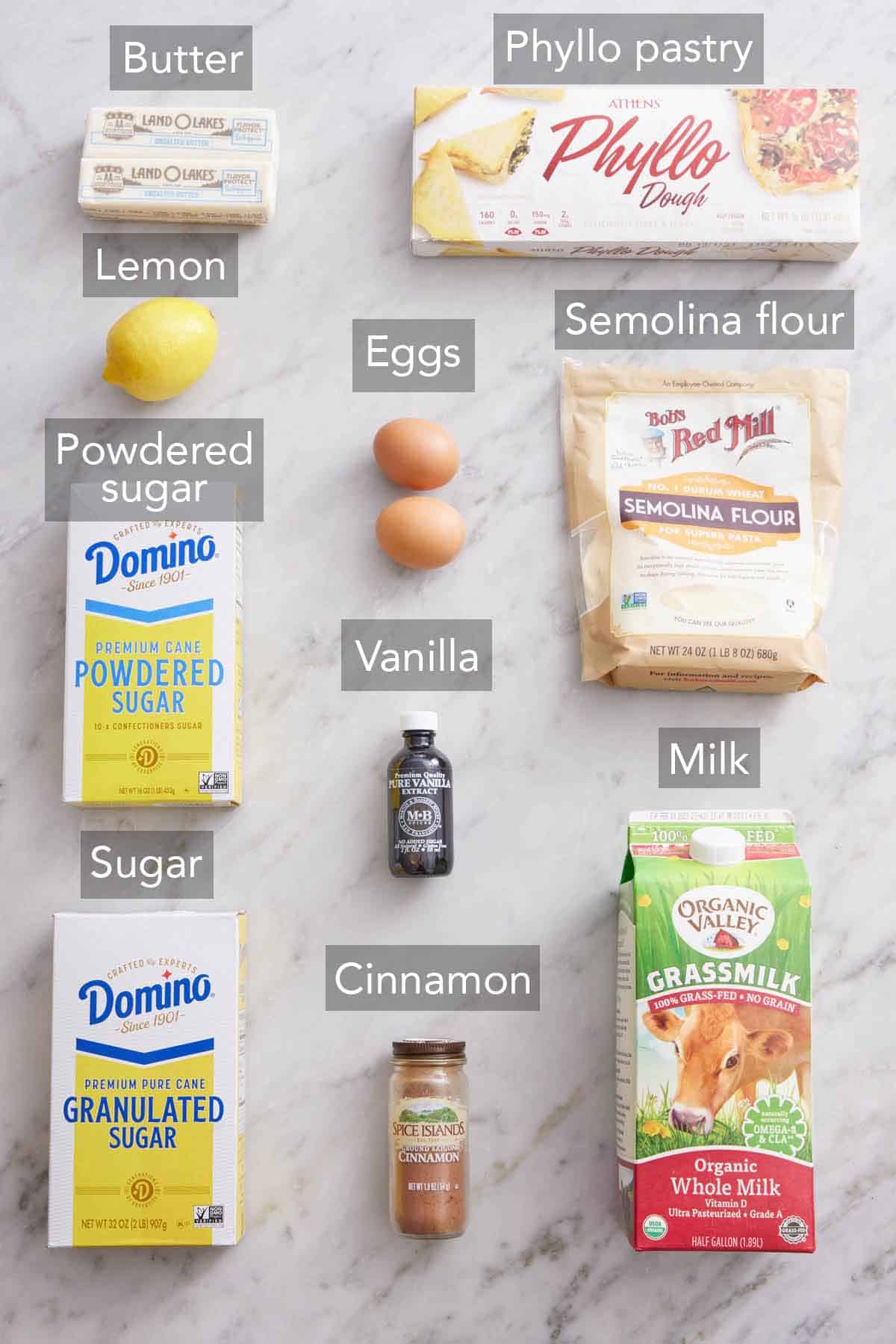 Ingredients needed to make Bougatsa.