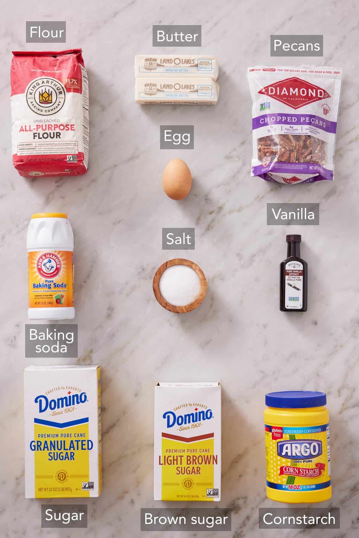 Ingredients needed to make butter pecan cookies.