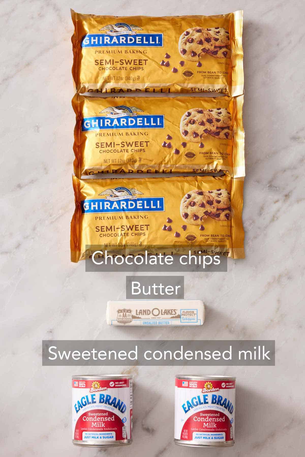 Ingredients needed to make fudge.