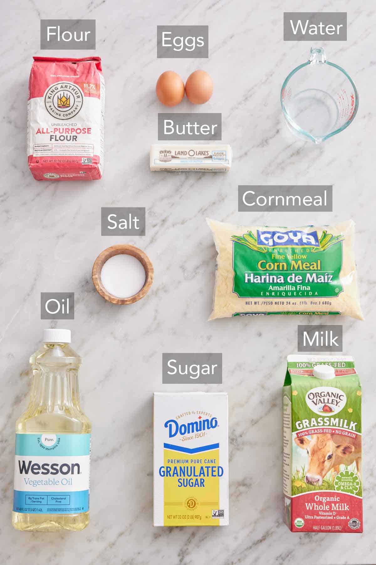 Ingredients needed to make Johnny cakes.