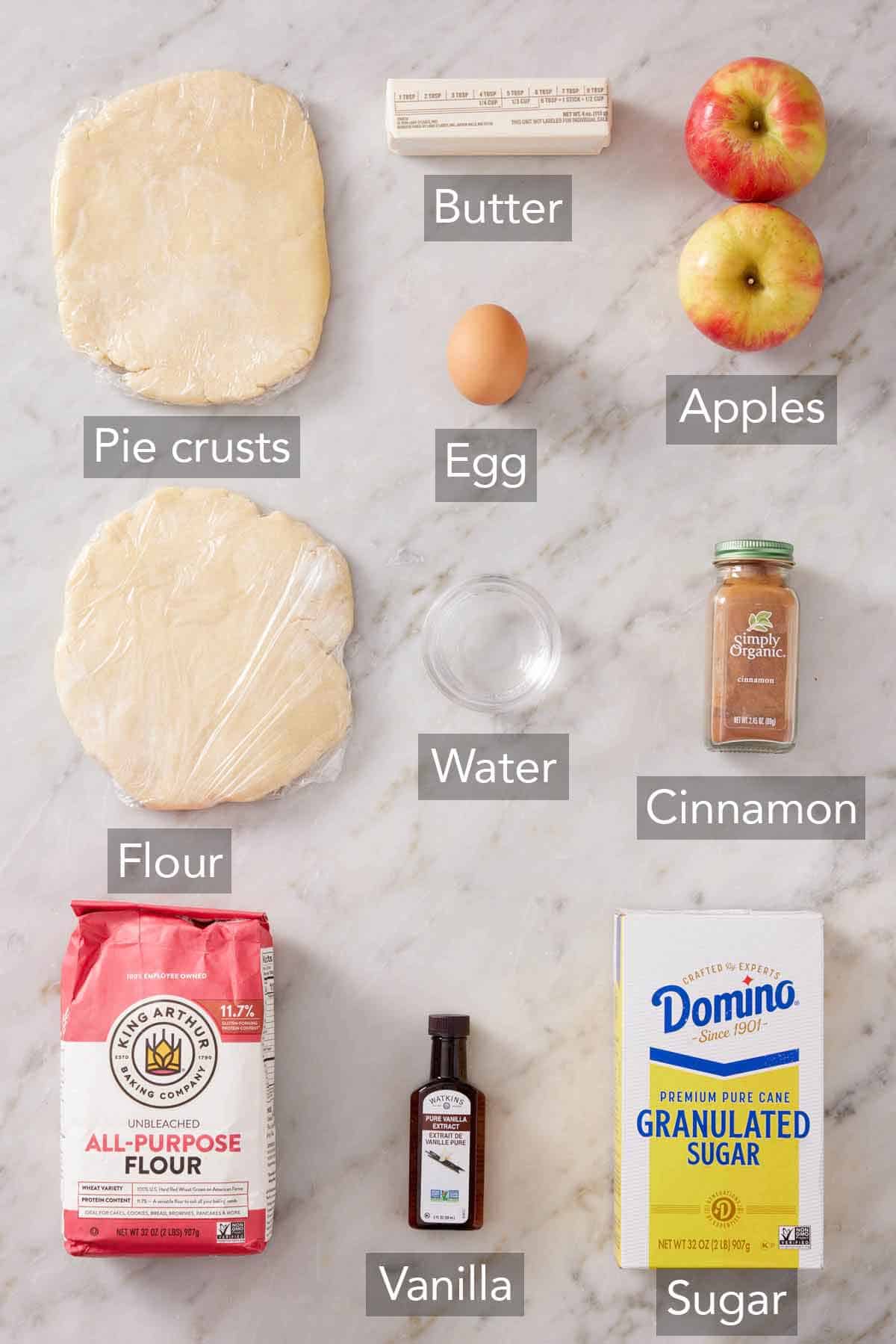 Ingredients needed to make mini apple pies.