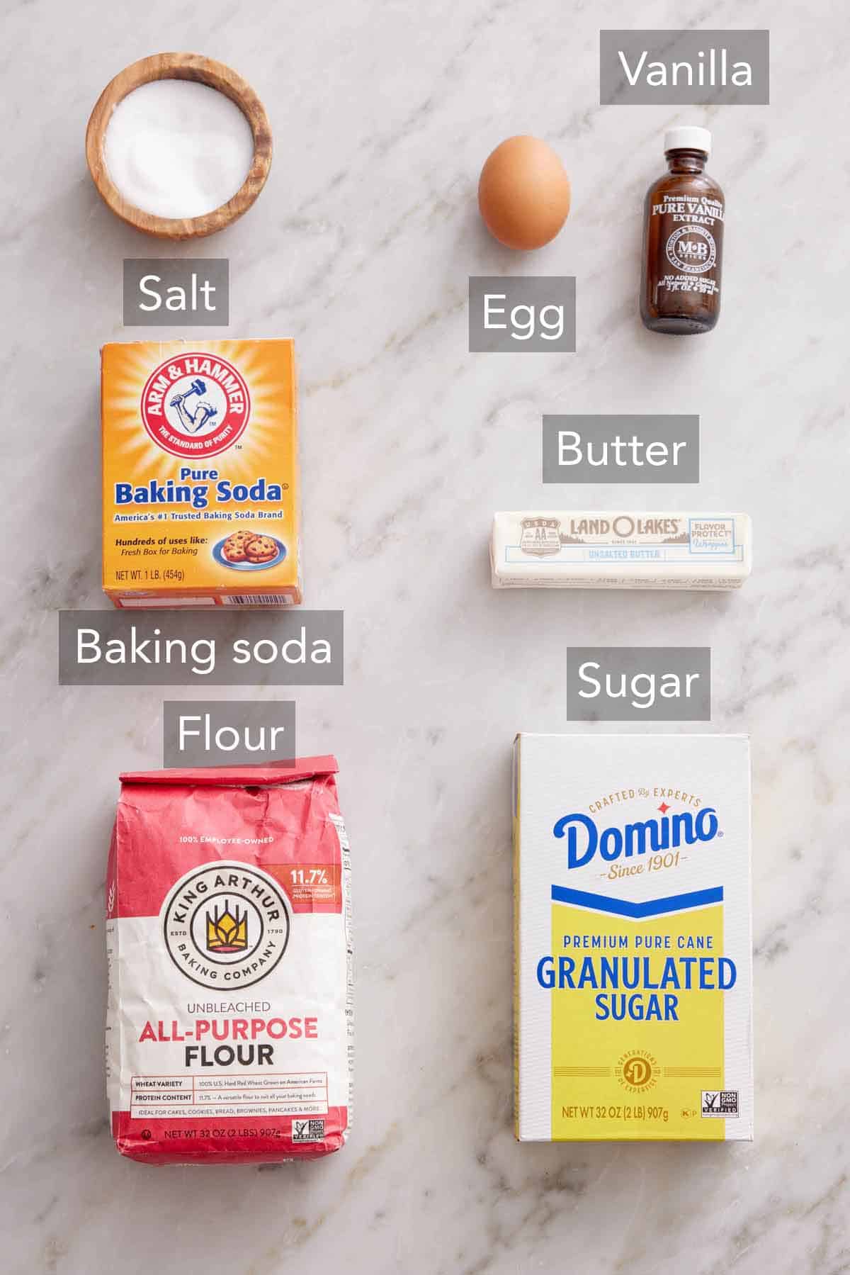 Ingredients needed to make tea cakes.