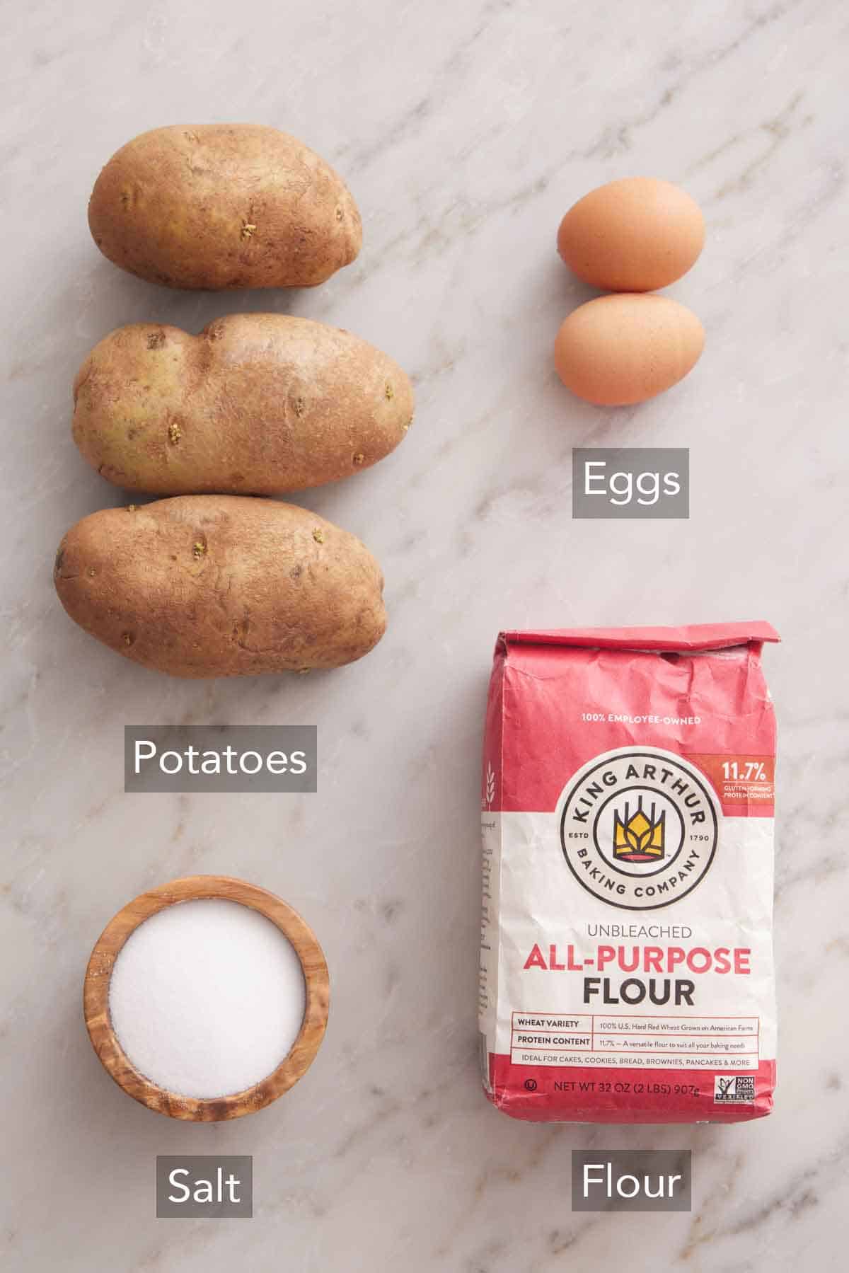 Ingredients needed to make gnocchi.