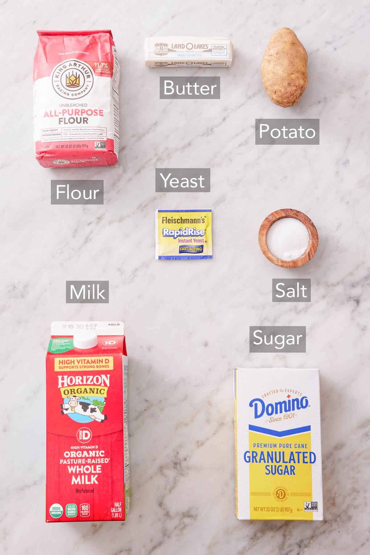 Ingredients needed to make potato bread.