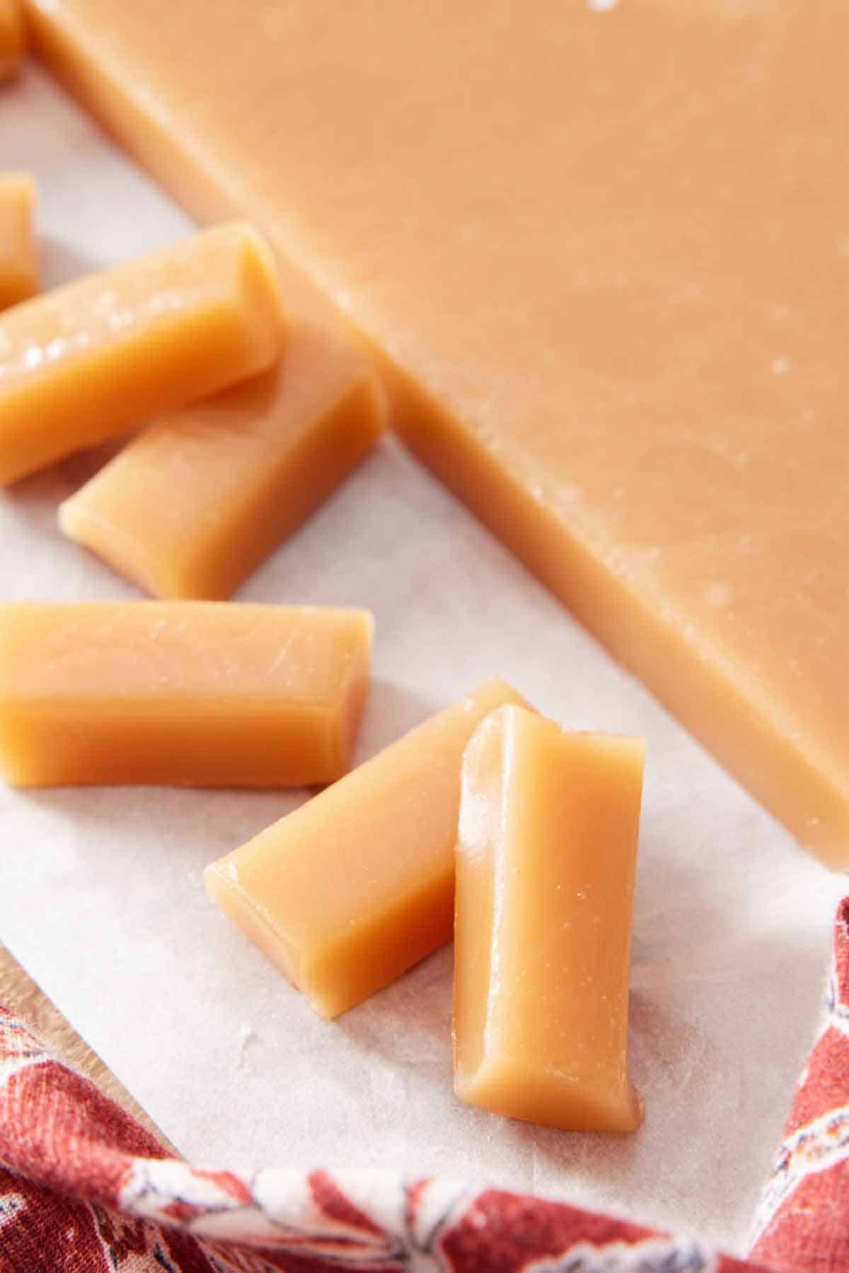 Caramels cut from the main piece.