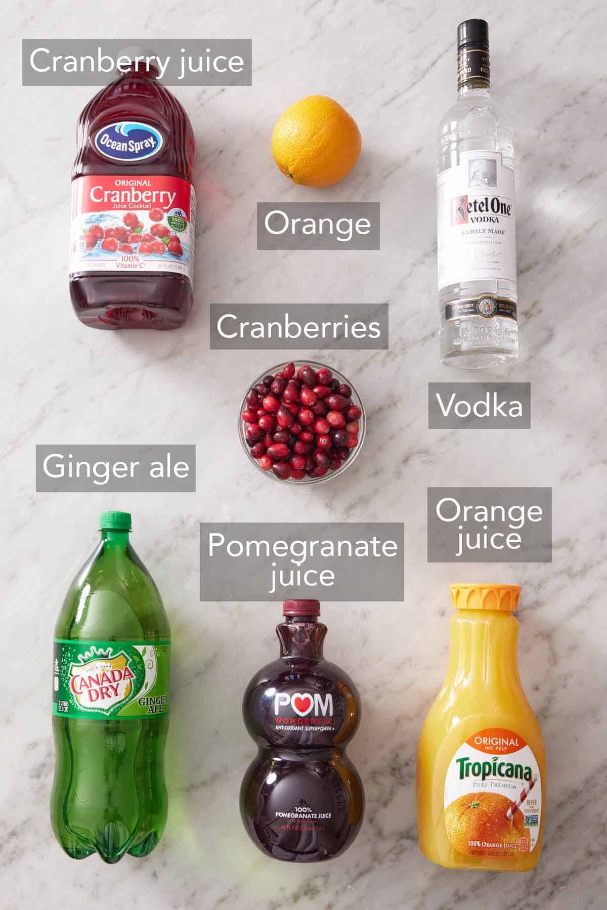 Ingredients needed to make Christmas punch.