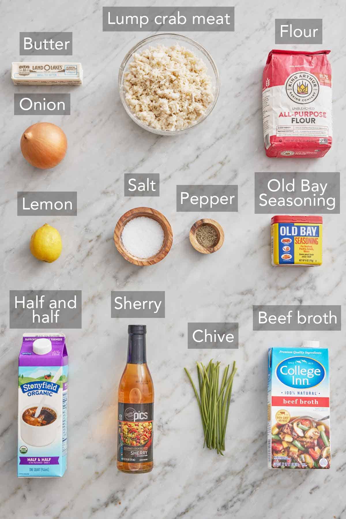 Ingredients needed to make crab soup.