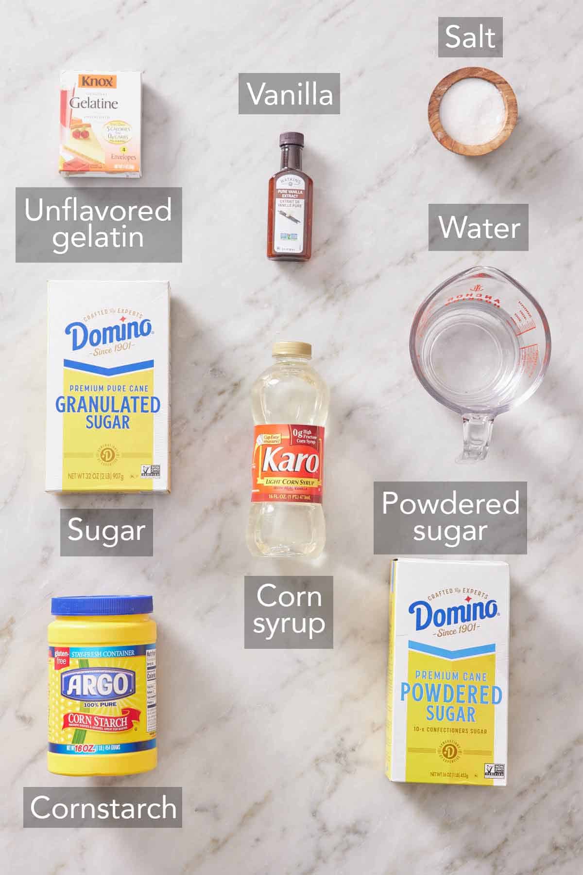 Ingredients needed to make this marshmallow recipe.