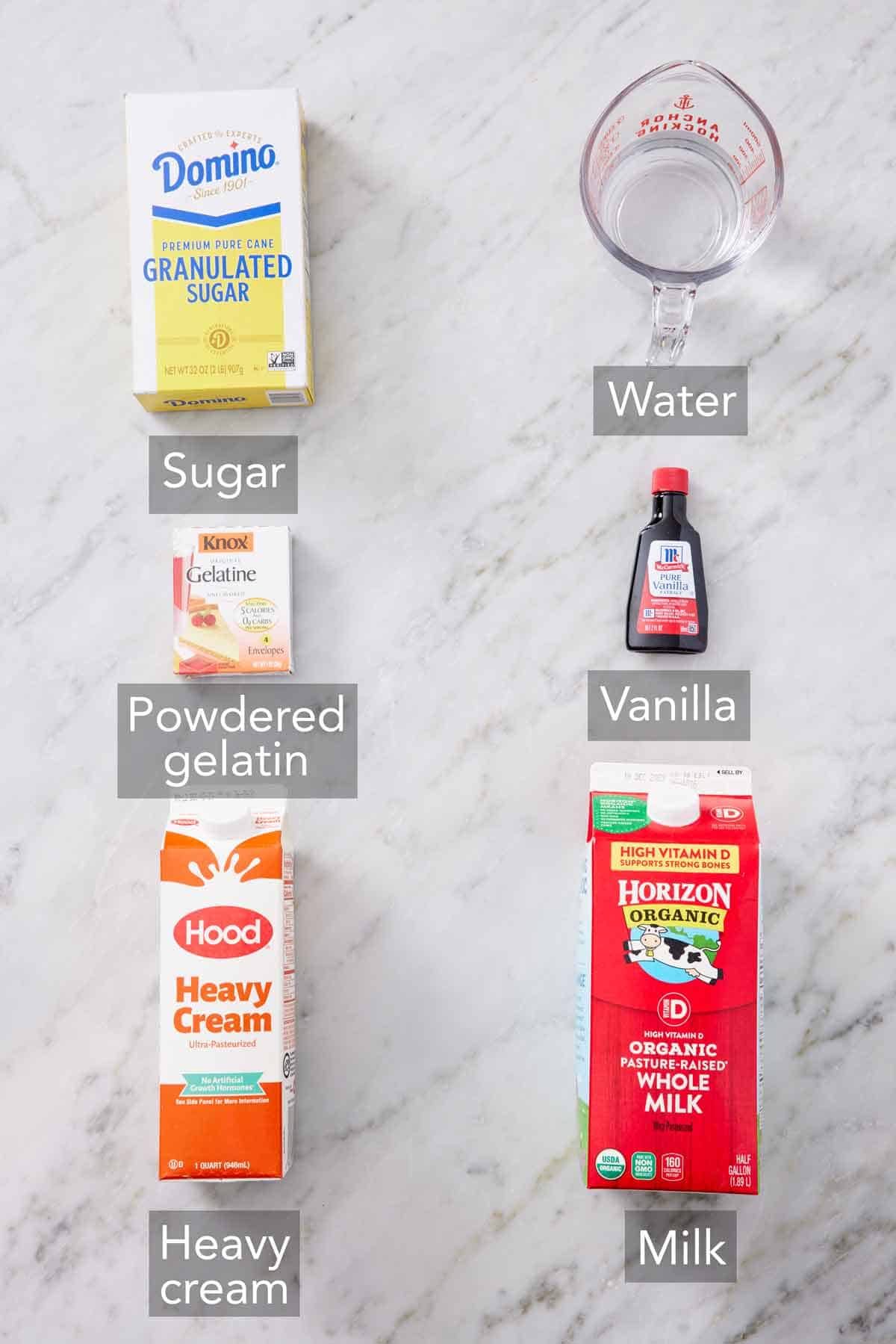 Ingredients needed to make panna cotta.