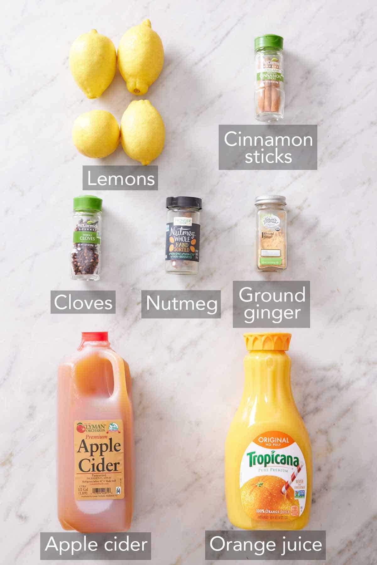 Ingredients needed to make wassail.