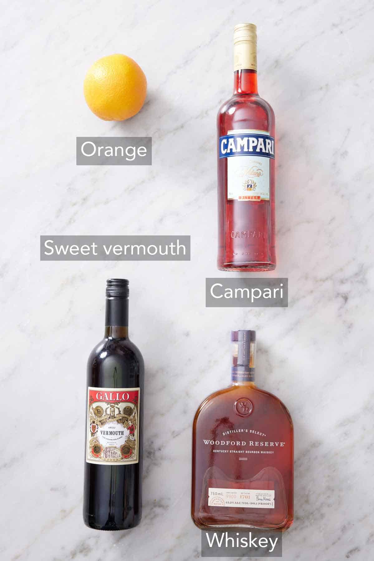 Ingredients needed to make boulevardier.