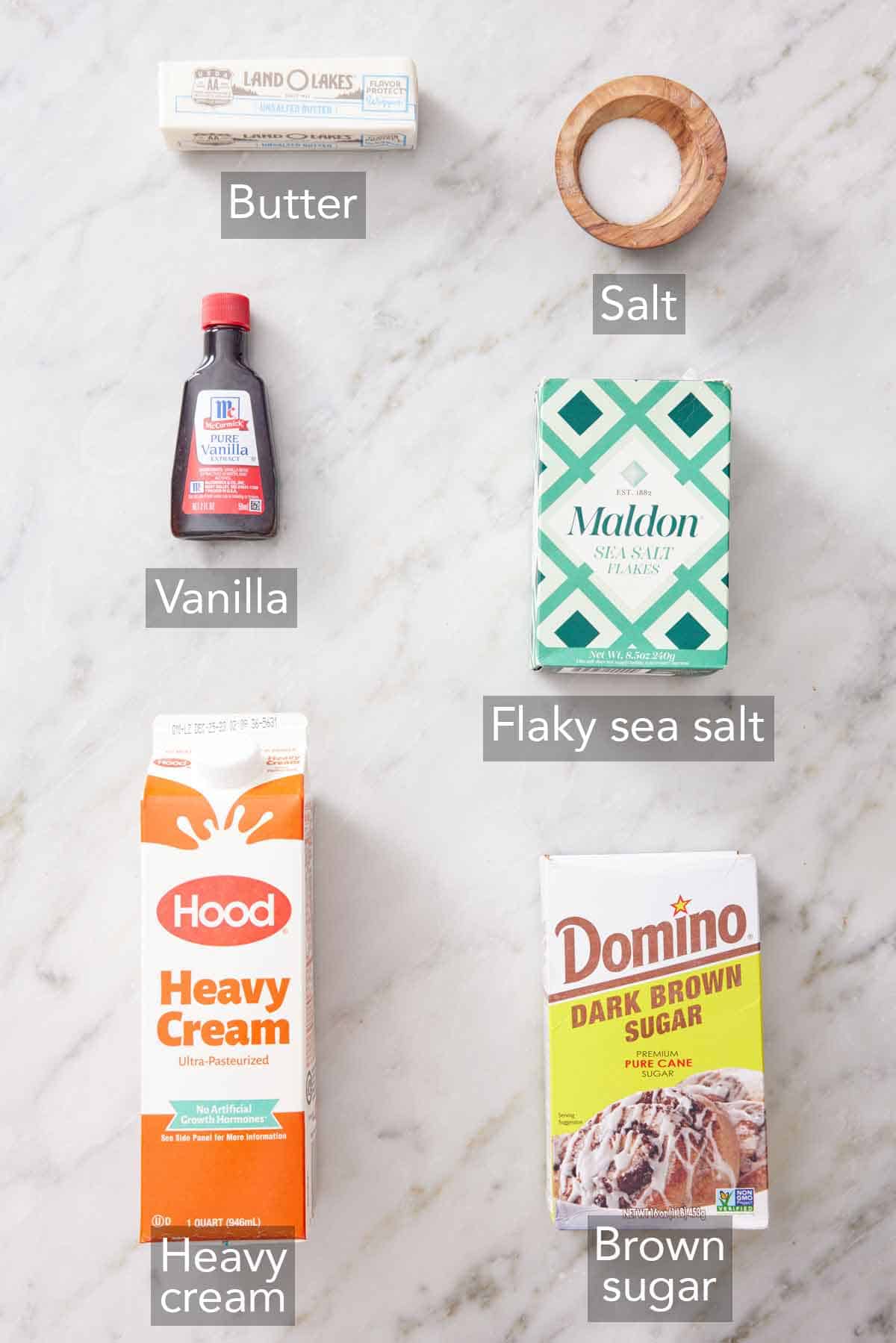 Ingredients needed to make butterscotch.