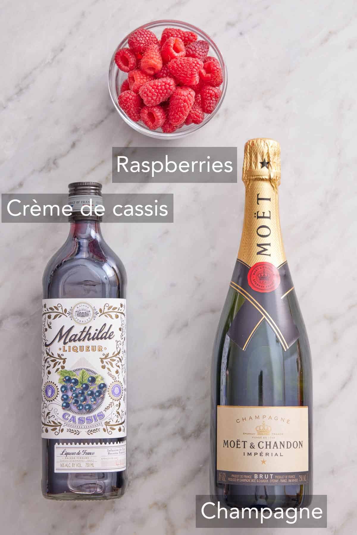 Ingredients needed to make Kir Royale.