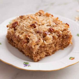A plate with a piece of oatmeal cake.
