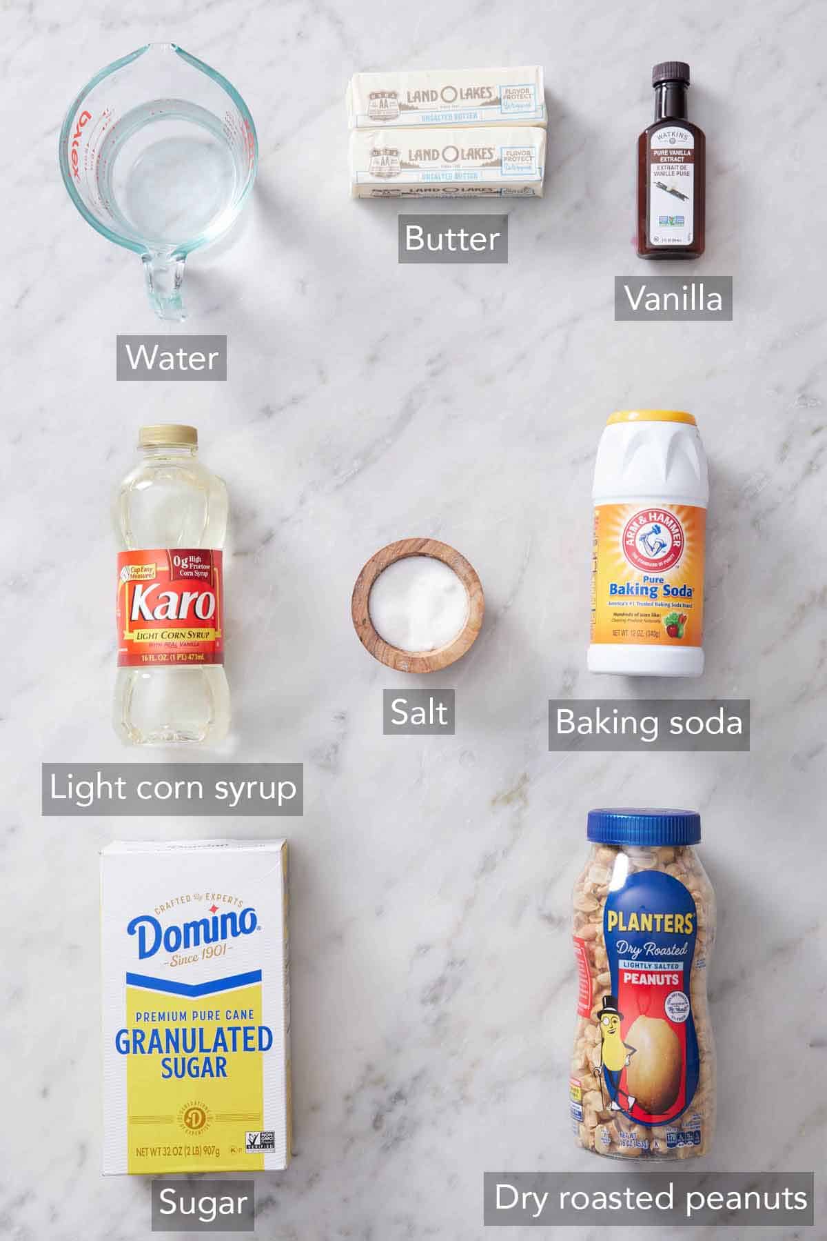 Ingredients to make peanut brittle.