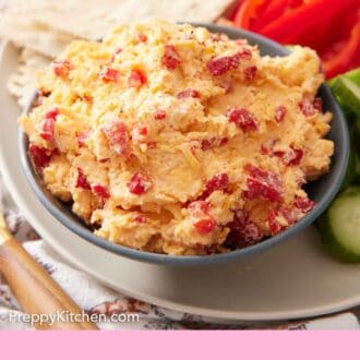 Pinterest graphic of a bowl of pimento cheese.