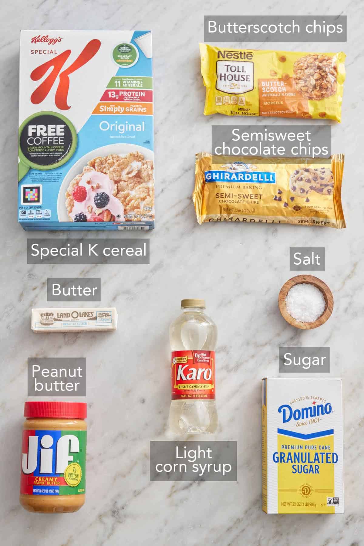 Ingredients to make Special K bars.