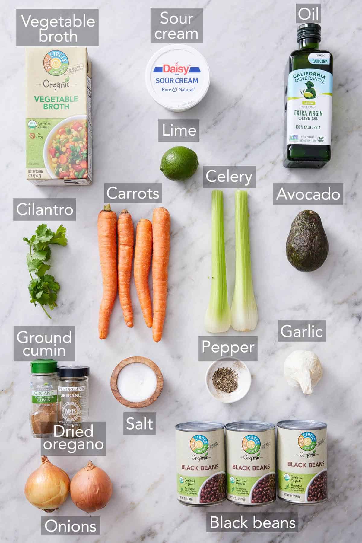 Ingredients for black bean soup.