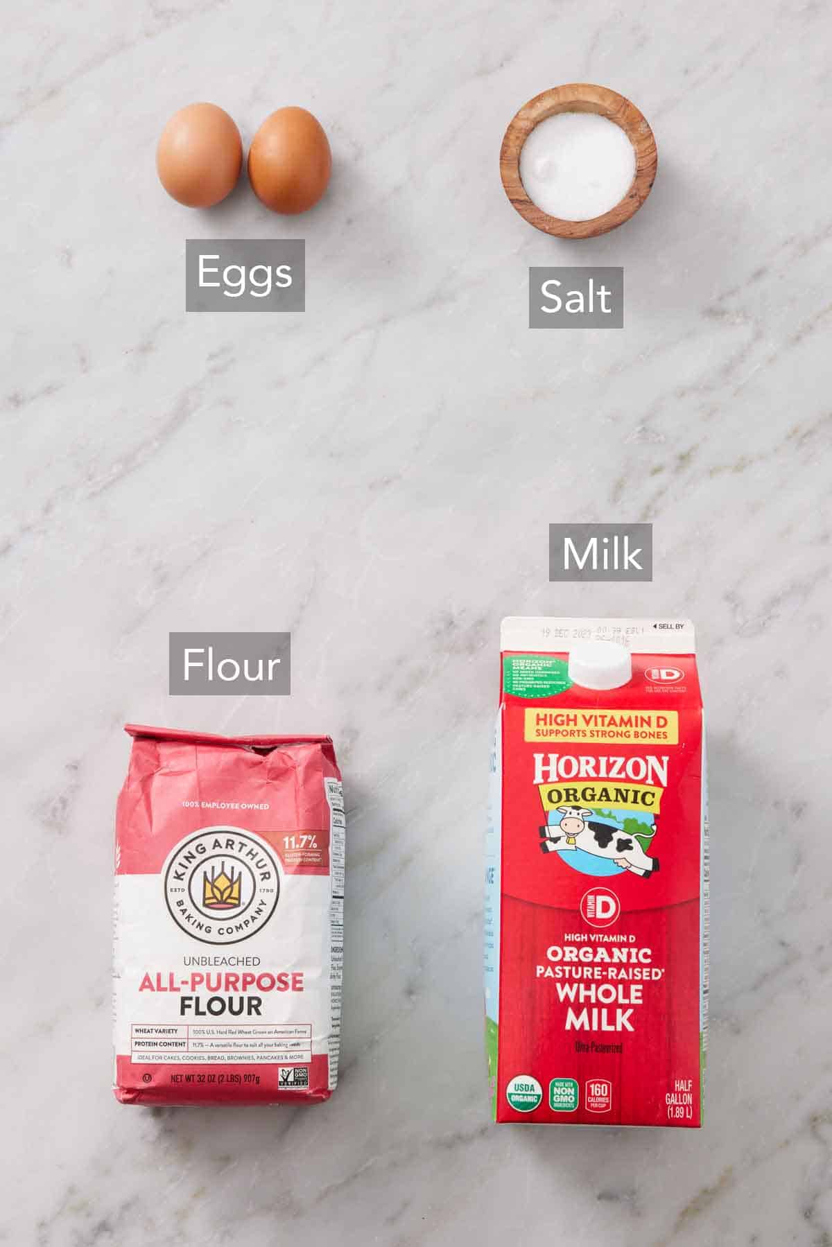 Ingredients needed to make egg noodles.