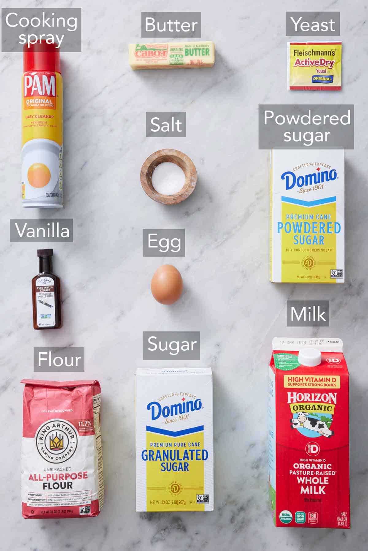 Ingredients needed to make air fryer beignets.