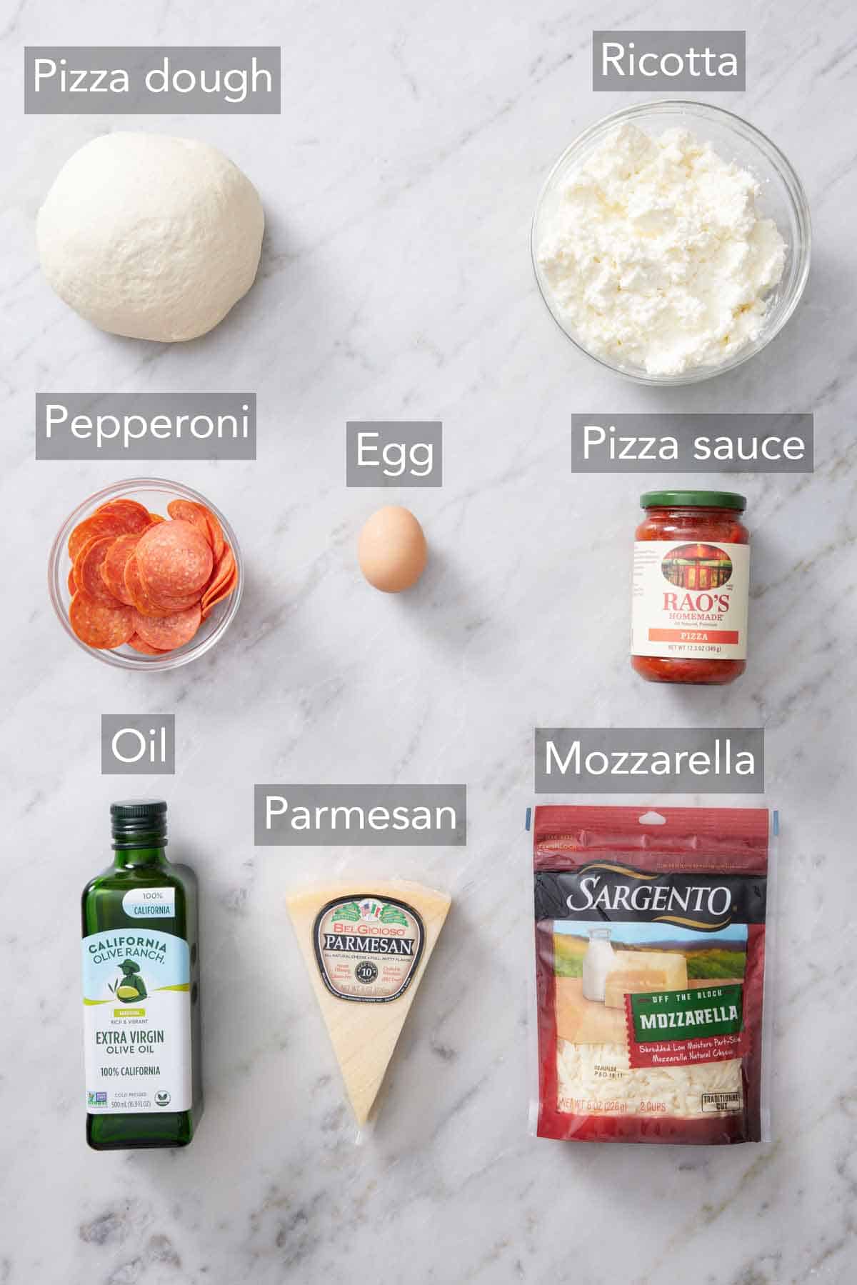 Ingredients needed to make calzones.