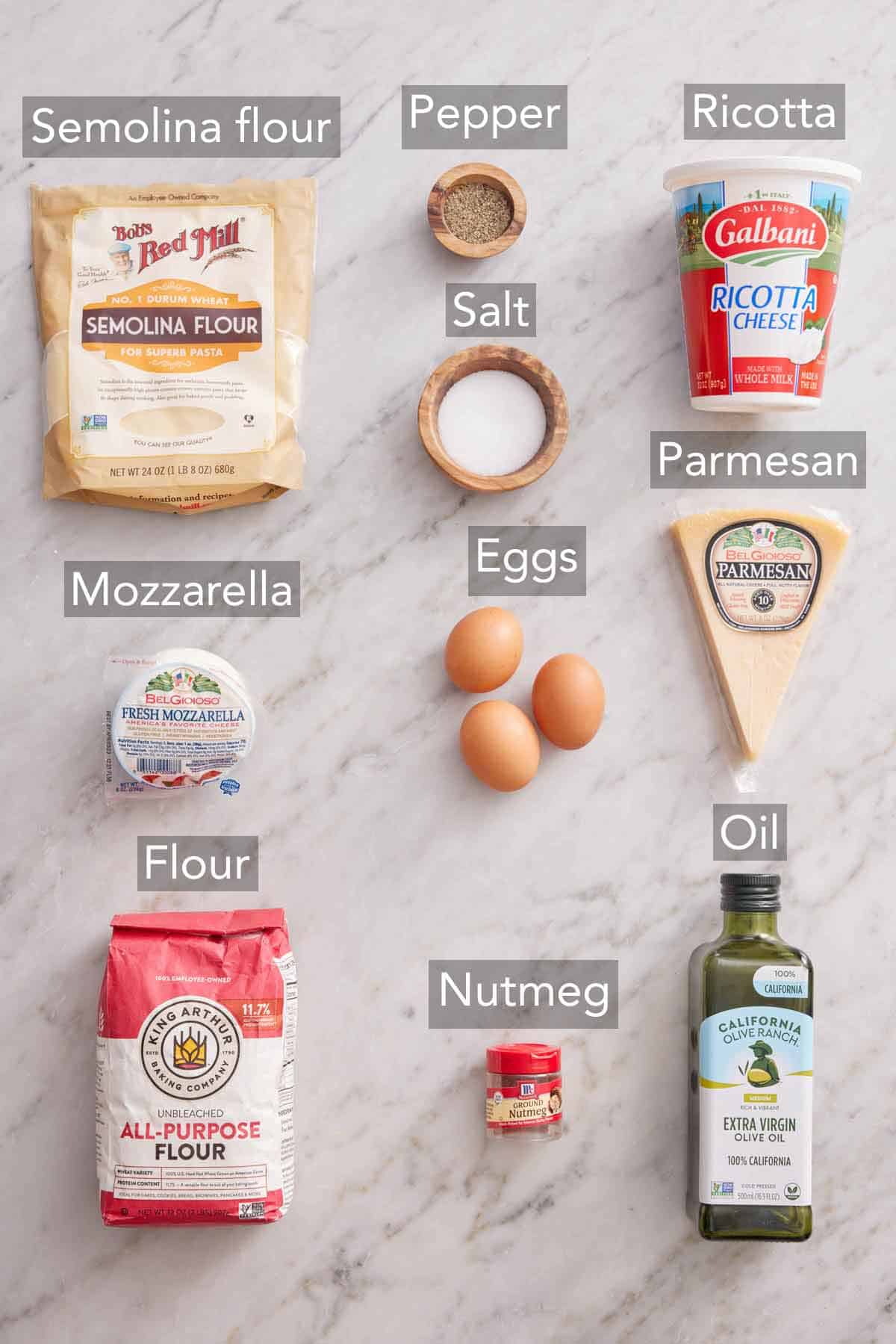 Ingredients needed to make cheese ravioli.