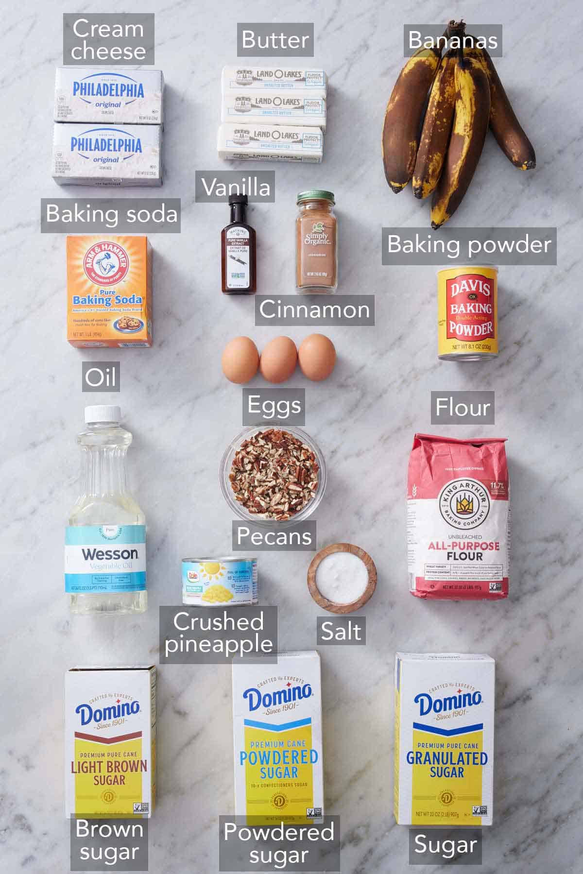 Ingredients needed to make hummingbird cake.