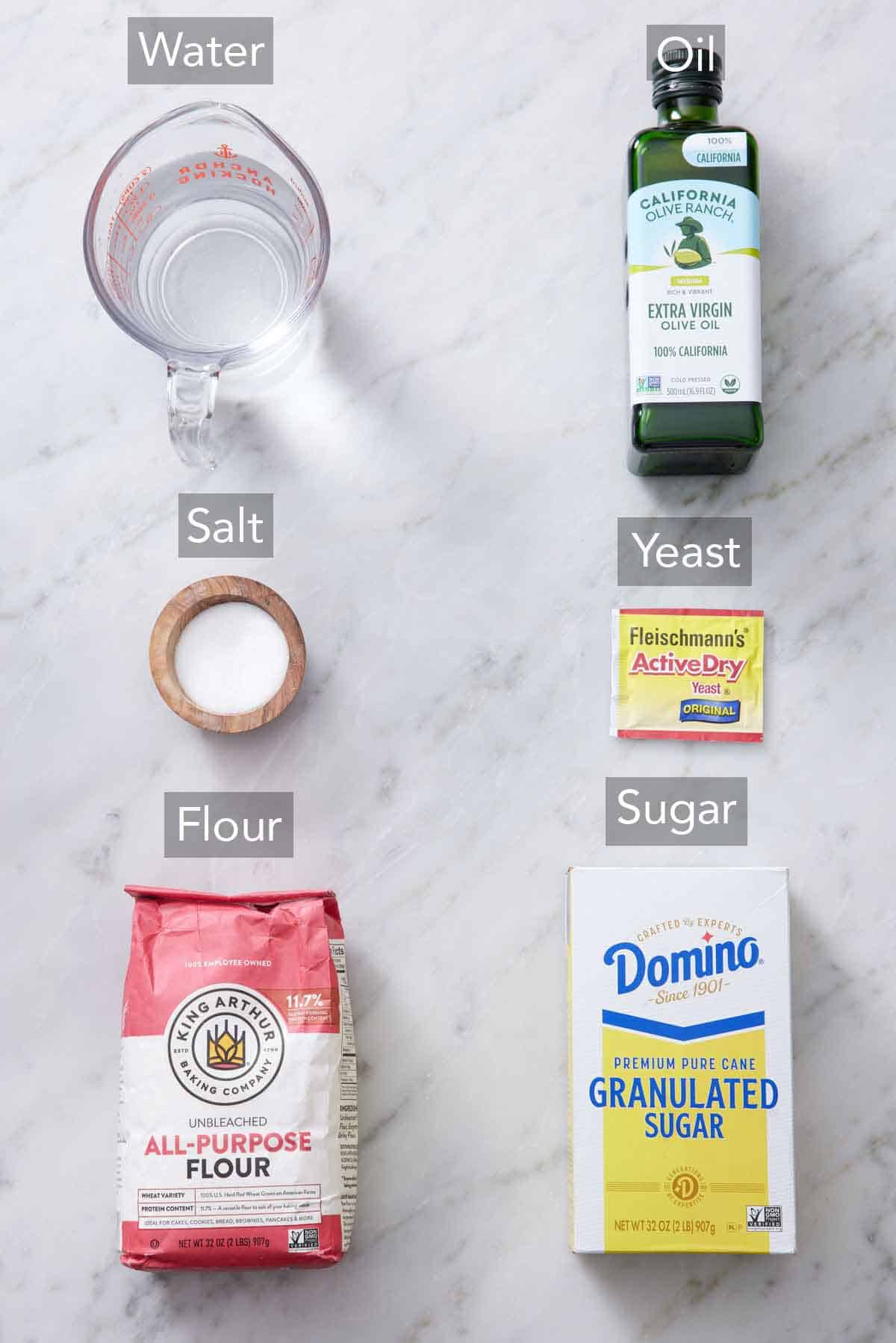 Ingredients needed to make Italian bread.