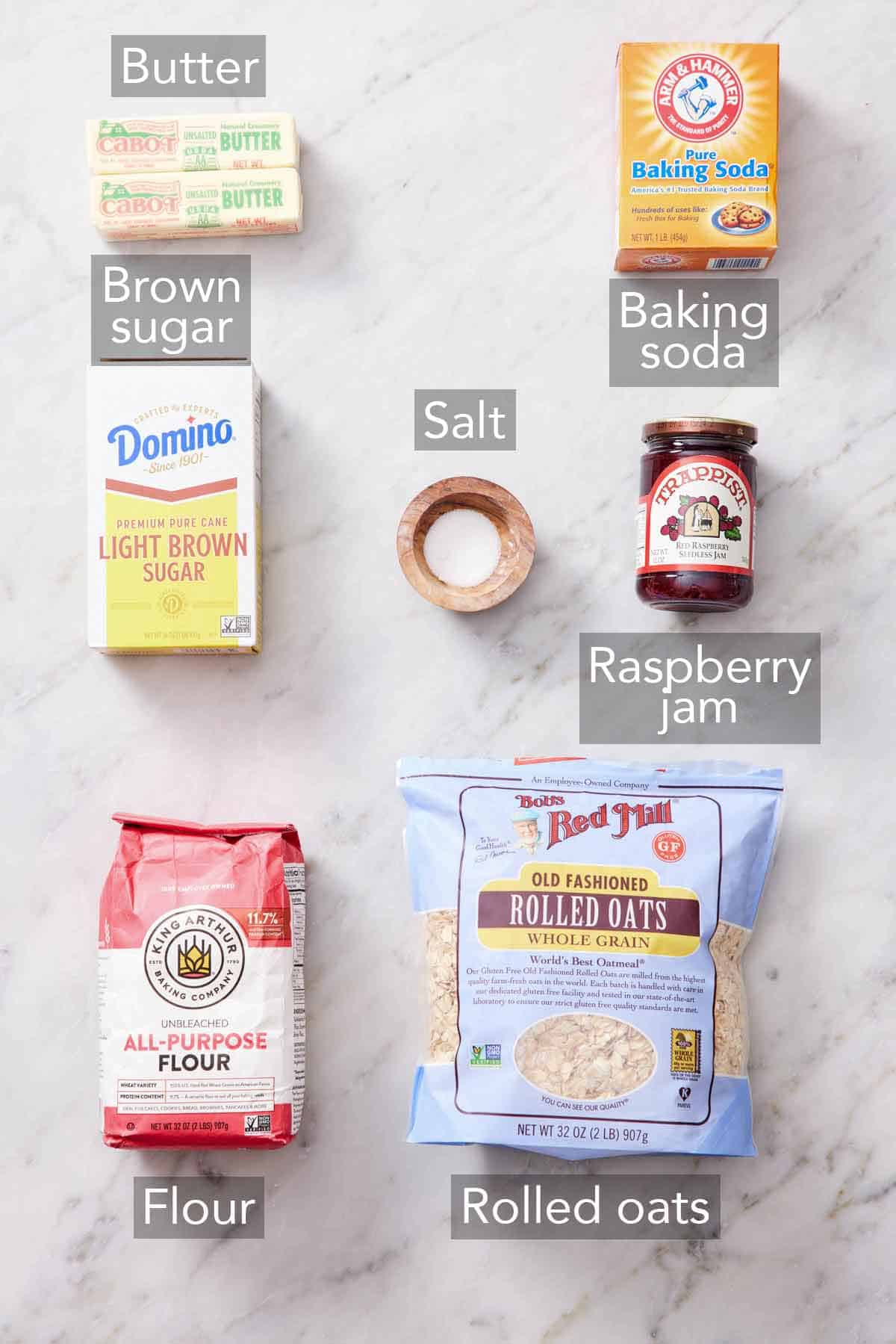 Ingredients needed to make raspberry bars.