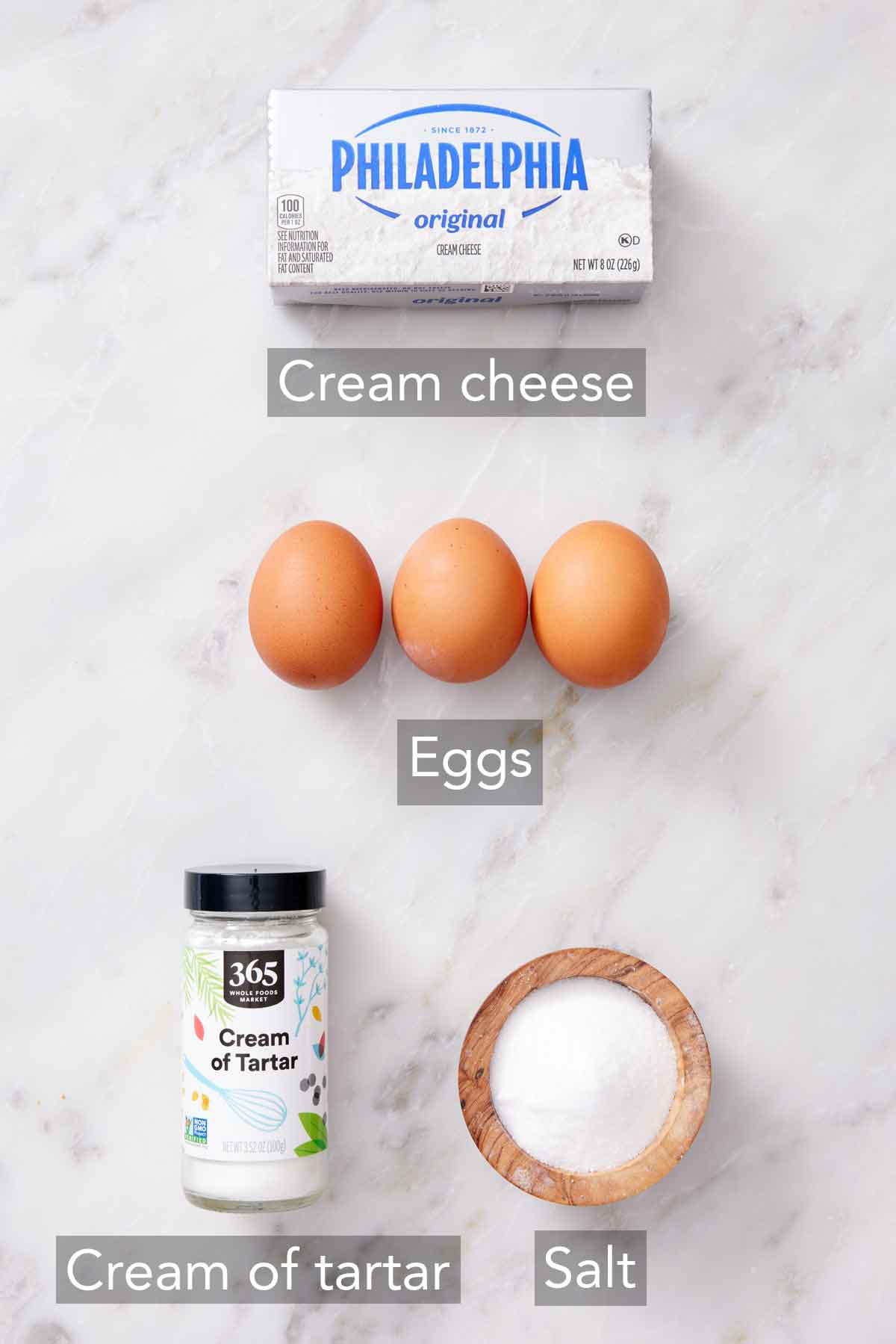 Ingredients needed to make cloud bread.