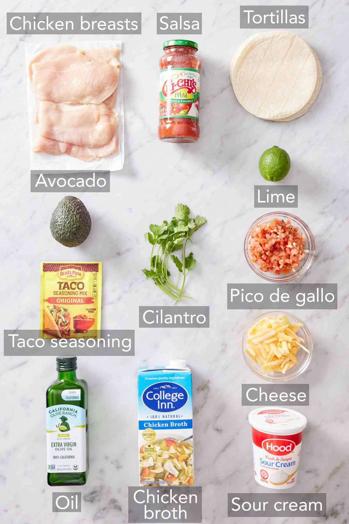 Ingredients needed to make Instant Pot chicken tacos.