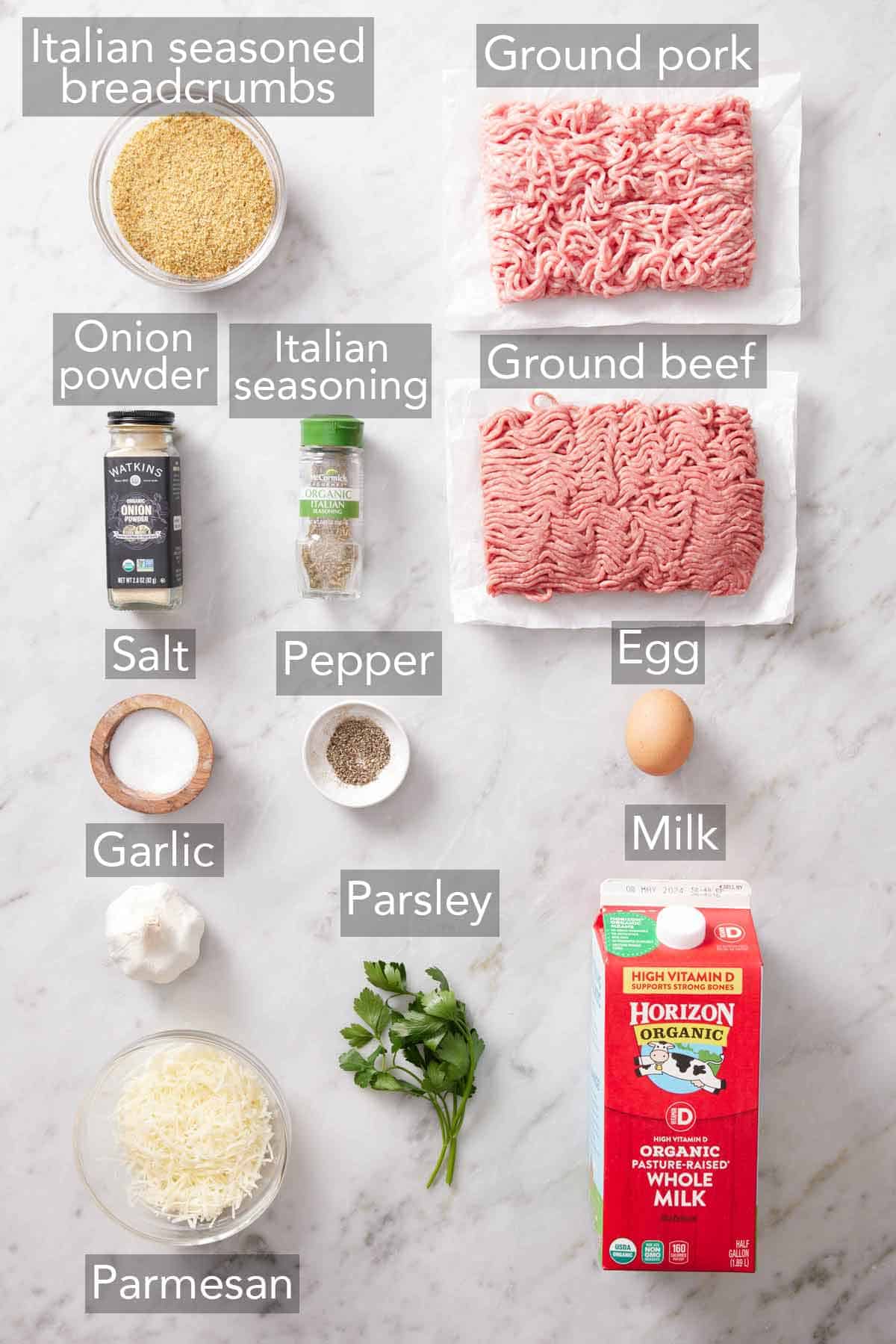 Ingredients needed to make air fryer meatballs.