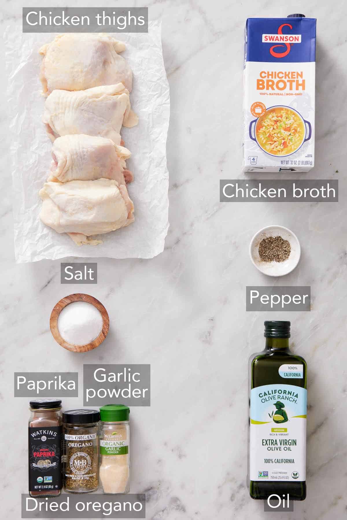 Ingredients needed to make Instant Pot chicken thighs.