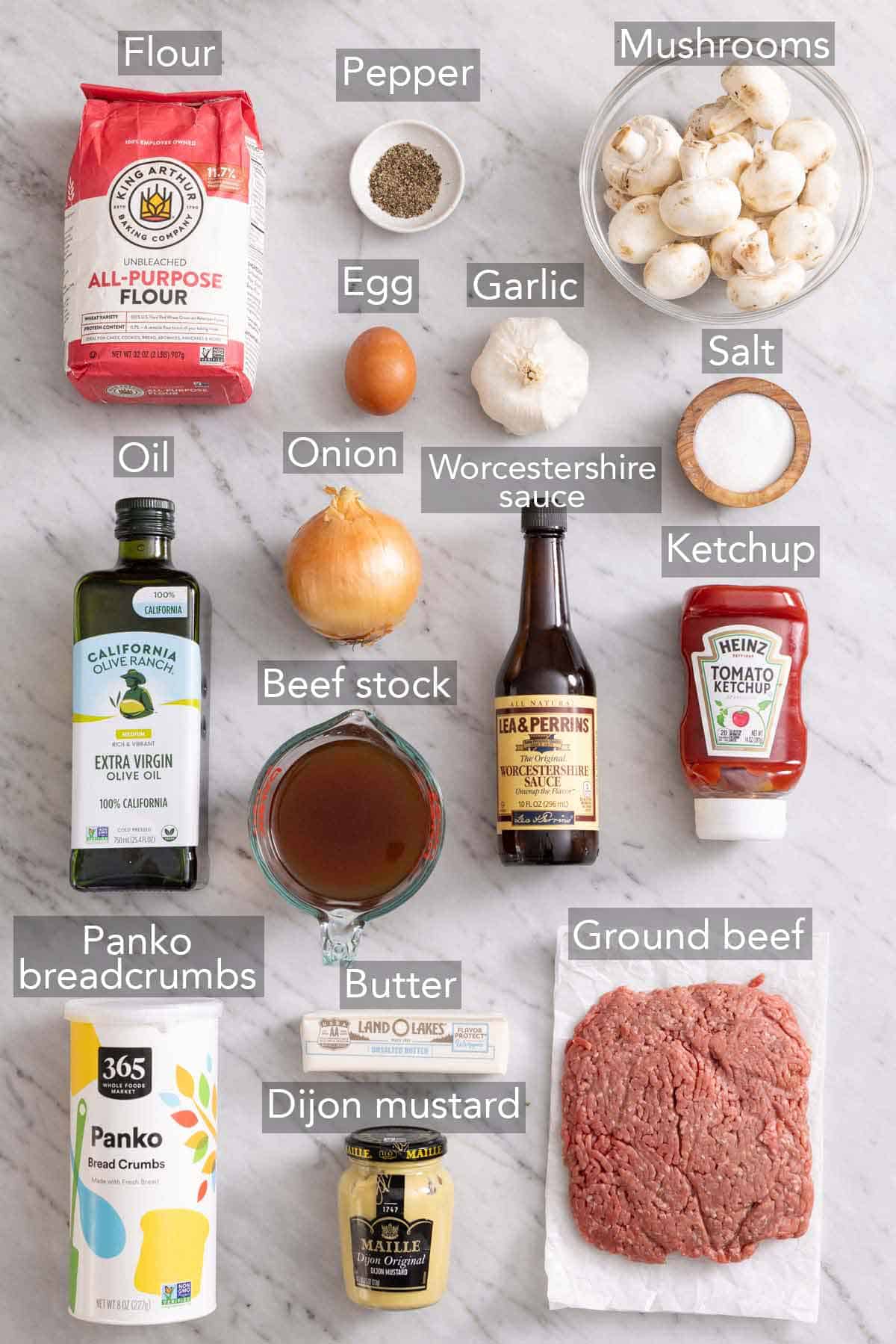 Ingredients needed to make salisbury steak.