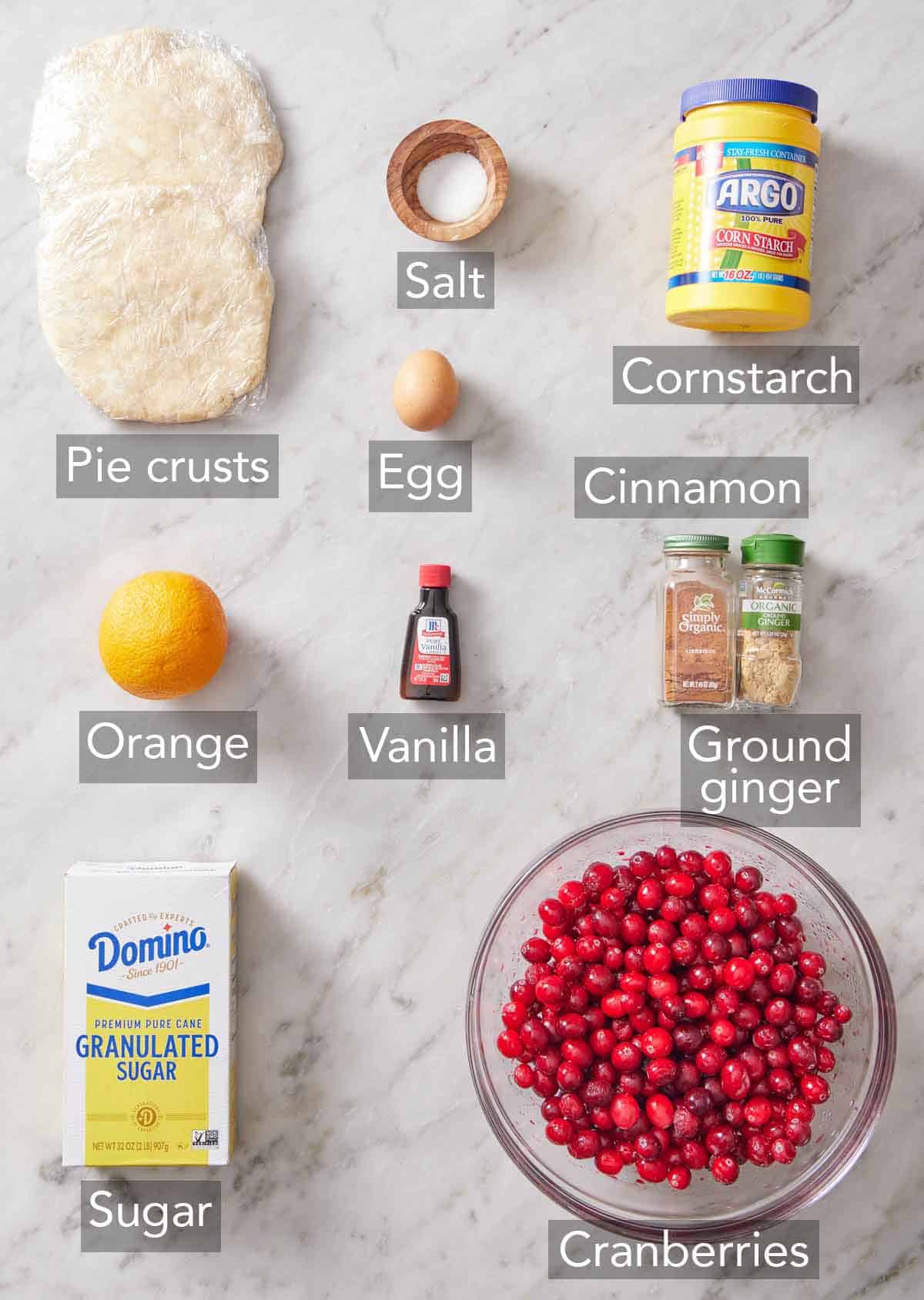 Ingredients needed to make cranberry pie.