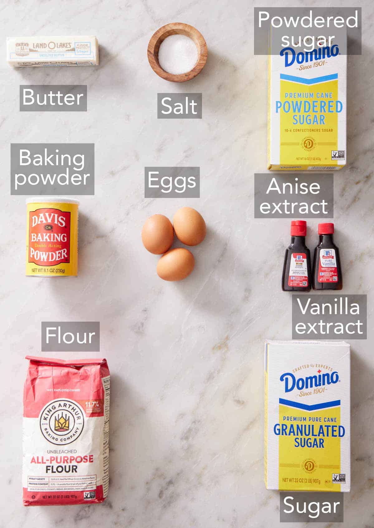 Ingredients needed to make pizzelle.