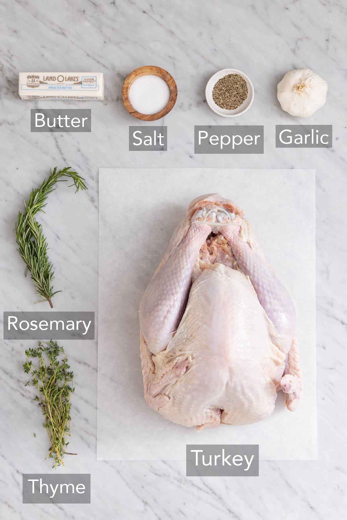 Ingredients needed to make a spatchcock turkey.