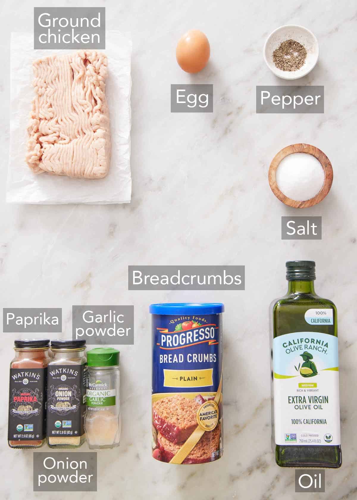 Ingredients needed to make air fryer chicken patties.