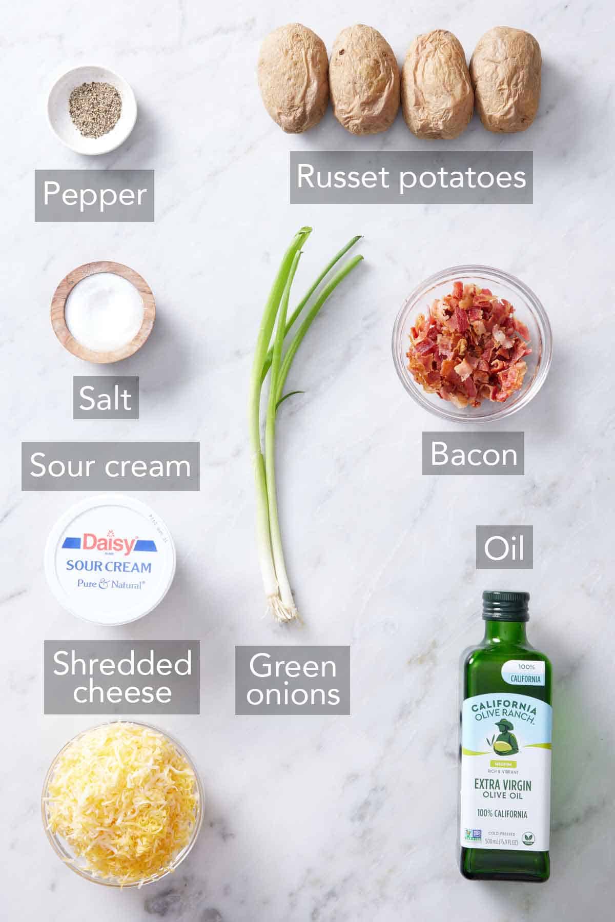 Ingredients needed to make air fryer potato skins.
